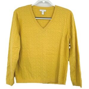 Charter Club Women Sweater XL Yellow Pima Cotton Cable Knit Preppy Academic